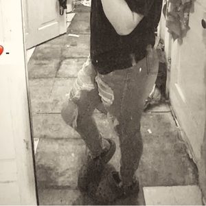 ripped jeans, light blue jeans